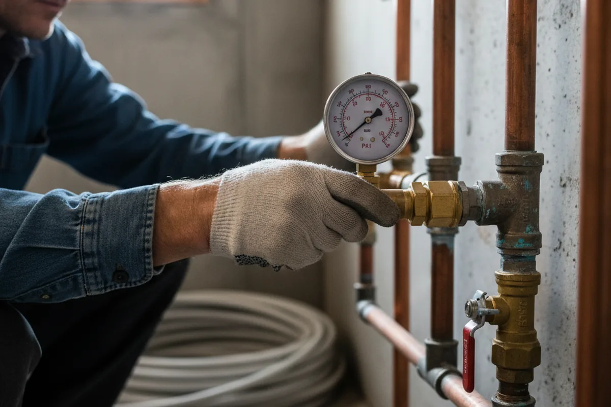 Pressure testing a repaired line during Water Line Repair in Milan